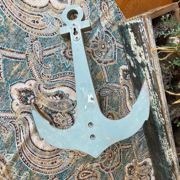 Coat Rack wood hanger nautical anchor distressed slate blue & bronzed accents, - Picture 4 of 6